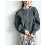 グレー | 艶やかなパールを散りばめたもっちりニットパーカー レディース ファッション | Sawa a la mode