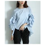 ブルー | 袖フリルフィッシュテールブラウス レディース ファッション | Sawa a la mode