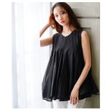 ブラック | ふわりエアリーな切り替えフレアボリュームトップス レディース ファッション | Sawa a la mode