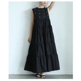 ブラック | パールドットが煌めくノースリーブティアードワンピース レディース ファッション | Sawa a la mode