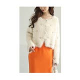ベージュ | 煌きビジューとパールのフェザーニットカーディガン レディース ファッション | Sawa a la mode