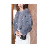 グレー | 煌きビジューとパールのフェザーニットカーディガン レディース ファッション | Sawa a la mode