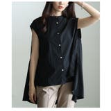 ブラック | シルエットで魅せるテールヘムフレンチスリーブブラウス レディース ファッション | Sawa a la mode
