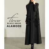 ブラック | デコラティブな美しさ纏う立体花柄ノースリーブワンピース レディース ファッション | Sawa a la mode