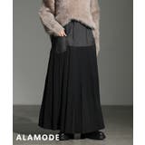 ブラック | 一枚で重ね着見えするデニムプリーツドッキングスカート レディース スカート | Sawa a la mode