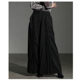 ブラック | 足下をエレガントに彩るプリーツ切替ワイドパンツ レディース ファッション | Sawa a la mode