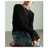 ブラック | 肩肘張らず洒落るチュールレイヤード風異素材カットソー レディース ファッション | Sawa a la mode