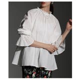 ホワイト | ドラマティック漂うベルスリーブフリルネックブラウス レディース ファッション | Sawa a la mode