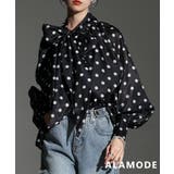 ブラック | 一枚で品格が完成するクラシカルドットボウタイブラウス レディース トップス | Sawa a la mode