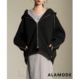 ブラック | 上品ラフの決定版ダブルニットボリュームパーカー レディース アウター | Sawa a la mode