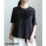 ブラック | 華やかに決まるフラワーアクセントTシャツ レディース トップス | Sawa a la mode