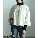 オフホワイト | 立体感で魅せるローズ柄ジャガードノーカラーブルゾン レディース アウター | Sawa a la mode
