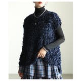 ネイビー | 華やかにアップデートするシャギーニットベスト レディース ファッション | Sawa a la mode