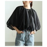 ブラック | ふわり心ときめくオーガンジーバルーンシルエットブラウス レディース ファッション | Sawa a la mode