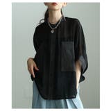 ブラック | ふわりと舞う軽やかな異素材シアードルマンブラウス レディース ファッション | Sawa a la mode