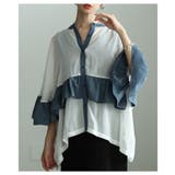 オフホワイト | ふわり風を纏うような異素材フリルシアーブラウス レディース ファッション | Sawa a la mode