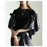 ブラック | モードに揺れるベロア×フェイクレザーフレアスリーブトップス レディース ファッシ… | Sawa a la mode