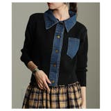 ブラック | 大人の遊び心漂うデニム×リブニット異素材シャツ レディース ファッション | Sawa a la mode