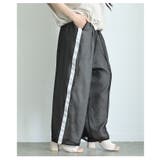 ブラック | オーガンジーレイヤードサイドラインロングパンツ レディース ファッション | Sawa a la mode