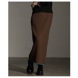 ブラウン | 遊び心をひと匙加えたリブニット配色ラインナロースカート レディース ファッション | Sawa a la mode