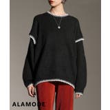 ブラック | 一枚で洒落るゆったりステッチニットトップス レディース ファッション | Sawa a la mode