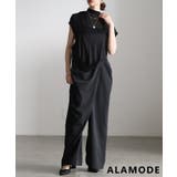 ブラック | 流れるドレープで魅せるフロントドレープサロペットパンツ レディース オールインワ… | Sawa a la mode