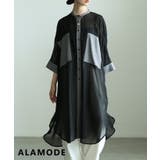 ブラック | モードな存在感を纏う配色切り替えシアーロングシャツ レディース トップス | Sawa a la mode