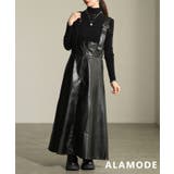 ブラック | コーデを格上げするフェイクレザージャンパースカート レディース ワンピース | Sawa a la mode