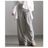 ネイビー | 都会的こなれ感纏うストライプ柄イージーワイドパンツ レディース ファッション | Sawa a la mode