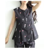 ブラック | 爽やかな甘さ引き立つ花柄ペプラムフレアノースリーブトップス レディース ファッシ… | Sawa a la mode