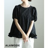ブラック | 着るだけで華やぐフロッキードットフレアブラウス レディース トップス | Sawa a la mode