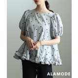 グレー | 着るだけで華やぐフロッキードットフレアブラウス レディース トップス | Sawa a la mode