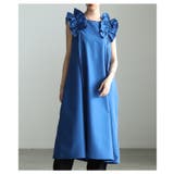 ブルー | ときめく魅力が光るショルダーフリルAラインワンピース レディース ファッション | Sawa a la mode