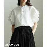 ホワイト | 立体フリルで着映えるプリーツメッシュ切替ブラウス レディース トップス | Sawa a la mode