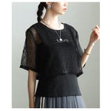 ブラック | 瞬時にサマ見えフェイクレイヤード異素材トップス レディース ファッション | Sawa a la mode