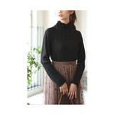 ブラック | くしゅっとシャーリングネックのリブニットトップス レディース ファッション | Sawa a la mode