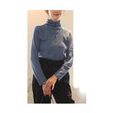 ブルー | くしゅっとシャーリングネックのリブニットトップス レディース ファッション | Sawa a la mode