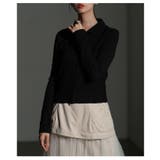 ブラック | エッジを効かせたジャガードシャーリングポロトップス レディース ファッション | Sawa a la mode