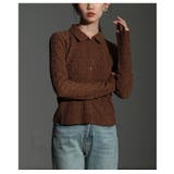 ブラウン | エッジを効かせたジャガードシャーリングポロトップス レディース ファッション | Sawa a la mode