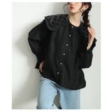 ブラック | レトロ可愛いスカラップ襟のドットカラーシャツブラウス レディース ファッション | Sawa a la mode