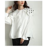 ホワイト | レトロ可愛いスカラップ襟のドットカラーシャツブラウス レディース ファッション | Sawa a la mode