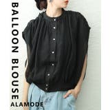 ブラック | ふんわり包み込むオーガンジーバルーンシルエットブラウス レディース ファッション | Sawa a la mode