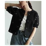ブラック | 纏うだけで華やぐパールドットスポンジニットカーディガン レディース ファッション | Sawa a la mode