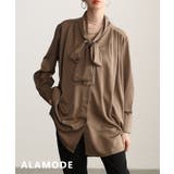 モカ | 品よく決まるサテンボウタイチュニックブラウス レディース トップス | Sawa a la mode