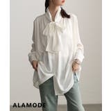 オフホワイト | 品よく決まるサテンボウタイチュニックブラウス レディース トップス | Sawa a la mode