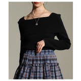 ブラック | 大人が選ぶリボンブローチ付きオフショル風ニットトップス レディース ファッション | Sawa a la mode