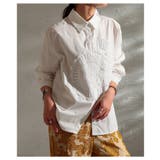 オフホワイト | パッと華やぐ花柄レースアシンメトリーコットンシャツ レディース ファッション | Sawa a la mode