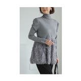 グレー | ふわふわフェザーでお洒落見えなペプラムニットトップス レディース ファッション | Sawa a la mode