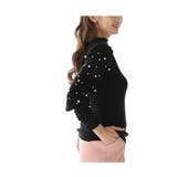 ブラック | パールの粒が降り注ぐパフスリーブニットトップス レディース ファッション | Sawa a la mode