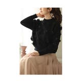 ブラック | ふっくら花咲き誇るニットプルオーバートップス レディース ファッション | Sawa a la mode